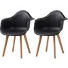 HJhomeheart Set di 2 Sedie da Pranzo con Braccioli, Design Moderno, Gambe in Legno di Faggio, Sedie da Cucina Scandinave (Nero)
