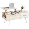 Yaheetech Tavolino da Salotto Sollevabile, Tavolino da Caffè Contenitore in Legno con Piano Rialzabile, Scomparto Nascosto e Cassetto, per Divano Soggiorno, 100 × 50 × 45,5-59 cm, Legno Chiaro