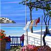 Napolamp Quadro Mosaico di 4 mattonella in Ceramica di cm. 15x15 con Stampa Paesaggio 3 nello Stile Mediterraneo Misura Mosaico cm. 30x30