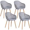 GrandCA HOME Set di 4 Sedie da Pranzo Moderne, Sedie da Cucina con Braccioli e Cuscini di Seduta, Schienale Verticale Cavo e Gambe in Legno per Soggiorno, Balcone, Ufficio - Grigio