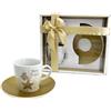 MA MAISON Linea Gold in Ceramica Set Regalo Natalizio - Tazze e Tazzine da Caffè - per Bevande Fredde e Calde Fantasia Oro e Bianca con Decori Natalizi (Set 2 Tazzine + Piattino)