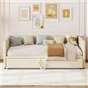 KEFSR Struttura convertibile rivestita in velluto 90/180 x 200 cm, telaio estraibile con braccioli, piattaforma con doghe in legno, materasso non incluso (beige)