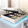 HOXINBLY Letto Matrimoniale con Contenitore 160x200 cm con LED e USB-C,Letto una piazza e mezza con Testiera e Vano Portaoggetti, Letto Contenitore con rete a doghe, Struttura Letto Matrimoniale in lino beige