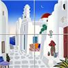 Napolamp Quadro Mosaico di 4 mattonella in Ceramica di cm. 15x15 con Stampa Paesaggio 4 nello Stile Mediterraneo Misura Mosaico cm. 30x30