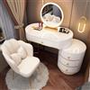 Meedlopia Set di Scrivania Vanity, Tavolo da Camera da Letto Vanity Table con Specchio Rotante a LED e Luci, Tavolo da Trucco con Cassetti di Stoccaggio e Sgabello, Tavolo da Camera da Letto per Ragazze/Donne