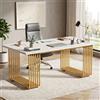Lailang 180cm Scrivania Ufficio, Tavolo Riunioni Ufficio, Scrivania Porta Pc E Stampante, Scrivania In Legno, 180 x 79 x 78 cm, Bianco E Oro
