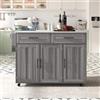 Wyibwy Carrello da cucina,isola da cucina su 5 ruote con piano di lavoro pieghevole,isola da cucina mobile con 2 cassetti e 3 ante,Carrello portavivande con 3 interni ripiani,129x46x91.5 cm,Grigio