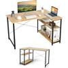 LIFEZEAL Scrivania Ufficio Reversibile a Forma di L, Porta Computer, Salvaspazio, con 3 Ripiani di Stoccaggio, Max 100 kg, Scrittoio, Postazione di Lavoro, Telaio in Metallo, 120x88x74,5cm (naturale)