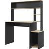 HOMCOM Scrivania per Ufficio e Studio con 3 Ripiani, Scrivania in Legno con Supporto per CPU, 114x45x138cm, Grigio e Legno Naturale