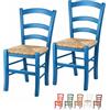 VIRSUS Set 2 Sedie Paesana in Legno con Seduta in Paglia, Misura 43x42x86 cm, Sedia Tradizionale Robusta, per Casa, Cucina, Agriturismo, Ristorante, Made in Italy (Azzurro)