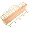 RORPOIR Scaffale da Parete Decorativo Creativo in Ferro e Legno Ganci Dorati, Mensola Salvaspazio e Portagioie Multifunzionale per Arredamento Casa