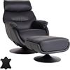 Mendler Poltrona Relax con poggiapiedi HWC-K99, Sedia TV, Funzione Dondolo Girevole, Metallo Vera Pelle/Ecopelle - Nero