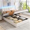 BLSYHDH - Letto baule 140 x 200 cm, letto imbottito a LED con sistema idraulico e cassapanca, letto matrimoniale con contenitore, con testiera e rete a doghe, (biancastro+flanella)