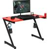 COSTWAY Scrivania da Gaming, Scrivania per Computer Ergonomico, con Porta Bicchiere, Gancio per Cuffie, Superficie in Fibra di Carbonio e Supporti Audio, 120 x 60 x 77 cm