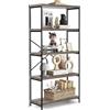 HOMASIS Scaffale Legno a 4 Livelli, Libreria da Parete in Legno, Scaffalatura Industriale con Struttura Metallica, Scaffale Salvaspazio per Soggiorno, Cucina, Studio (Grigio, 79 x 35 x 160 cm)