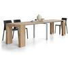 Mobili Fiver, Tavolo Consolle Allungabile con Porta Allunghe Evolution, 45(305) x80, Rovere Naturale, fino a 12 posti, Consolle da Corridoio, Ingresso, Soggiorno, Made in Italy