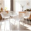 buybyroom Sedie Cucina Set da 4, Sedie Sala da Pranzo con Braccioli, Sedie Plastica Gambe Metallo, Per Sala da Pranzo, Soggiorno, Cucina e Camera da Letto, Bianche