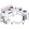 Furologee Scrivania bianca a forma di L da 167,6 cm con ripiani, scrivania angolare reversibile per computer con cassetto per file e supporto per doppio monitor, grande scrivania per casa, ufficio,