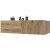 BDW TIGO 140 2S - Armadietto da bagno con lavabo da appoggio, 140 x 37,5 x 53 cm, rovere Evoke, 2 cassetti, frontale scanalato, per grandi bagni, foro per sifone