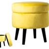 moorg Pouf Contenitore in Velluto Color Giallo, Puffo Contenitore Rotondo, Pouf con Piedini in Legno, Pouffe Salotto 38x39 cm