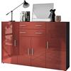 Vladon Highboard Aron Sideboard with 2 drawers and 4 doors with a total of 8 compartments behind, antracite opaco/bordeaux lucido (166.5 x 106.5 x 35 cm)