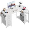 SOLAVERO Scrivania Angolare 120 x 78 cm, Scrivania a L con 3 Cassetti, Tavolo Computer con Borsa Portaoggetti, Ripiani regolabili, per Ufficio, Studio and Soggiorno, Tavolo Gaming Bianco