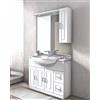 Generico Mobile bagno a terra Claudia bianco lucido cm 100 semincasso con top in marmo naturale, lavabo e specchio