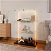 TIMORWTF Vetrina in vetro con striscia LED, armadio vetrina per collezione trasparente, mobile vetrina in vetro con 2 ante a serratura e 3 ripiani vetrine soggiorno bar, 123 x 78,5 x 35 cm, nero