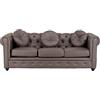 Totò Piccinni Divano CHESTER design vintage retrò classico trapuntato piedini in legno (3 Posti, Ecopelle Marrone)