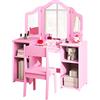 LIFEZEAL SpecchieraTrucco Toeletta per Bambina, con Specchio Rimovibile, Sgabello e 4 Scomparti Aperi, Postazione trucco Bambina, in Legno, Tavolo 3+ Anni (rosa)