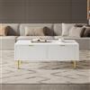 Shye Moderno tavolino bianco con accenti dorati, 2 cassetti, design a righe verticali, 100 x 50 x 40 cm, tavolino da salotto, divano