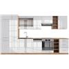 Vicco Cucina componibile Fame-Line, Bianco lucido/oro power oak, 355 cm senza piano di lavoro, adatto per l'espansione personalizzata con moduli aggiuntivi