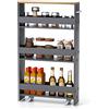 GYMAX Carrelli Portaoggetti a 4 Ripiani, Carrello con Ruote Salvaspazio con Maniglia, Carrello a Scaffale Slim Stretto in Legno per Cucina, Bagno, Lavanderia, 47,5 x 13 x 80,5 cm (Grigio+Naturale)