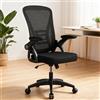 GartistGo Sedia da ufficio ergonomica con braccioli ribaltabili a 90° e supporto lombare, cuscino della seduta in spugna ad alta densità, con sollevamento a gas (capacità 150 kg) e schienale in rete