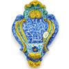 SICILIA BEDDA CAPACI Acquasantiera in Ceramica Siciliana - h 23 x L 14 cm ca. Fondo Blu, Decoro Barocco e Fiore MD2