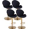 chairus Set di 4 Sgabelli Cucina in Velluto Sgabello da Bar Regolabile in Altezza Sgabelli Imbottiti con Gambe in Metallo Sedia Alta Girevole per Bar/Penisola da Cucina, Nero