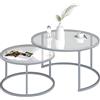 Soayone Tavolino da Salotto Moderno Set di 2 Tavolini da Caffè Rotondi Sovrapponibile in Vetro Temperato e Struttura in Metallo, Tavolo Salvaspazio per Soggiorno, 80+60 cm, Grigio Argento