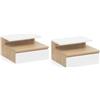 IDMarket - Set di 2 comodini a Parete TOMI con mensola sospesa + 1 mensola in faggio e cassetto Bianco