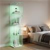 TIMORWTF Vetrina in vetro con luci LED, vetrina moderna EE con 4 ripiani e porta, vetrina da parete per collezione, camera da letto, soggiorno, sala da pranzo, 163 x 40 x 35 cm, bianco