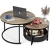 WLIVE Tavolino, Set di 2 Tavolino da Caffè con Cestino in Tessuto, Stile Moderno, Design Industriale, 80/60 CM per Il Soggiorno, Grigio