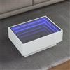ULUYYUC Tavolino da Salotto con LED, Tavolino Laterale da Divano con Luci RGB Regolabili e Specchio Infinity, Bianco 70x50x30 cm Legno Multistrato per Soggiorno Camera da Letto