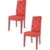 t m c s Tommychairs - Set 2 sedie Chantal per cucina e sala da pranzo, struttura in legno di faggio verniciata rossa, seduta e schienale con bottoni imbottiti e rivestiti in pelle artificiale rossa