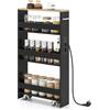 COSTWAY Carrello Portaoggetti a 4 Ripiani, Carrello da Cucina con Maniglia Laterale e Ruote, Carrellino Scorrevole Salvaspazio Slim e Sottile (Naturale+Nero, 13 cm, con presa)
