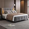 Soweiz Set per camera da letto completo, moderno e imbottito, 1 comodino+sgabello, letto matrimoniale con orecchie laterali, comodino, velluto, grigio (140 x 200 cm)