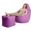 Avalon - Puff Poltrona Sacco Grande con Poggiapiedi Jive Deluxe Sfoderabile, Pouf di Qualità Sartoriale, Bean Bag per Sedersi Ergonomico, Tessuto Antistrappo Impermeabile, Made in IT (Viola)