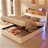 FOERPL Letto imbottito 160 x 200 con custodia, letto cassettiera con LED e porte di ricarica USB letto matrimoniale imbottito tessuto in PU telaio letto con listelli, senza materasso (J bianco, 160 x