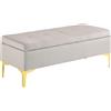 HOMCOM Panca Contenitore Vellutata e Imbottita, Panca Fondo Letto Trapuntata a Bottoni con Gambe Dorate, 120x44x44.5cm, Grigio Chiaro