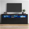 KOMHTOM Mobiletto tv con LED Mobiletto bianco soggiorno salotto con 2 cassetti e ante Credenza bassa Moderno (nero, 160 x 35 x 60 cm)