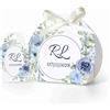 FERDINANDO FAMA' FAMÀ - Scatoline Portaconfetti Matrimonio Semicerchio Fiori Blu - Bomboniera Personalizzabile in Cartoncino Pregiato - 24 Scatoline + 24 Tag
