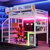 Dolamaní Letto a soppalco 90 × 200 cm in metallo con scala di sicurezza e armadio, altezza 191 cm letto con ripiani in rete rimovibili, illuminazione a LED, scrivania (bianco C)